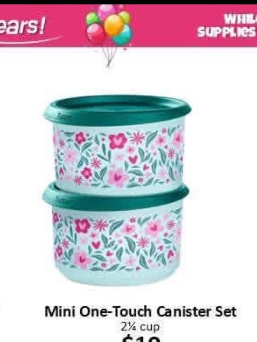 Floral Mini One-Touch Canister Set - Teal Lids